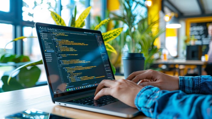 Webdesign em ecrân de computador portátil.